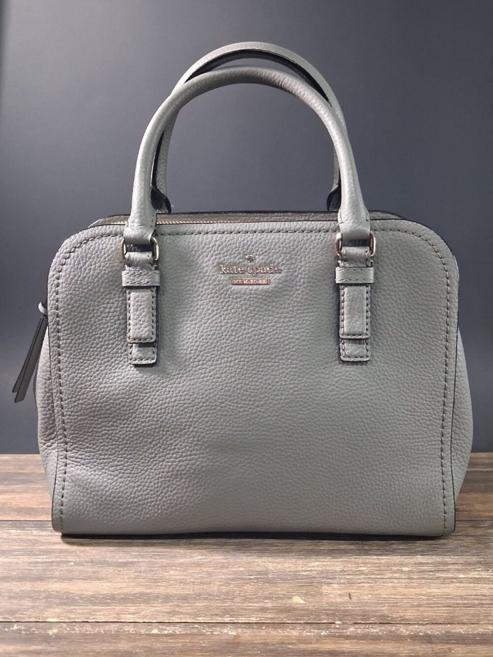 Kate Spade Satchel Bag Grey Pebbled Leather with Top Handle Gold Tone Hardware